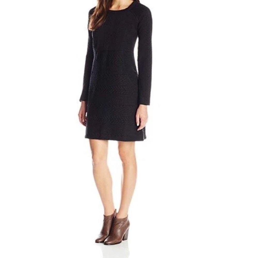 PrAna Quilted Sweater Dress Black Size Small Long Sleeve Zip Back